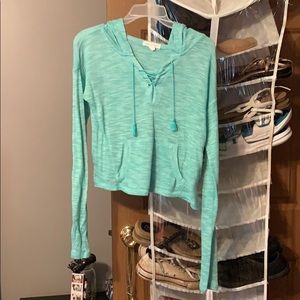 hooded light blue pullover